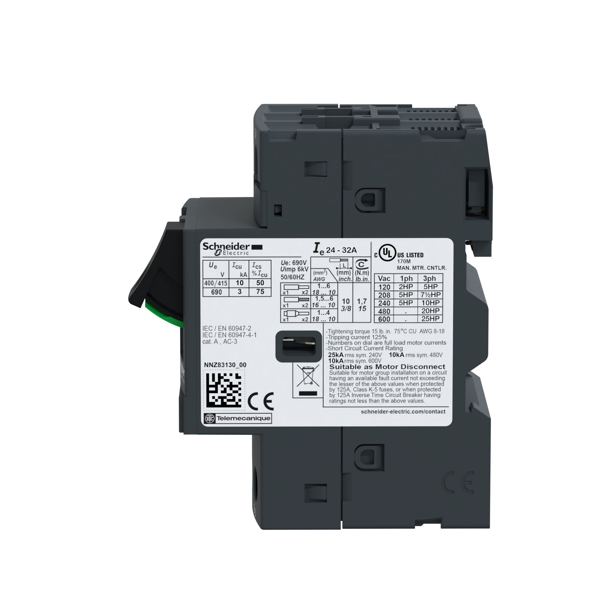 SCHNEIDER ELECTRIC Schneider Electric GP2E32 Manual Motor Controller, Easy TeSys 3P, 24-32A