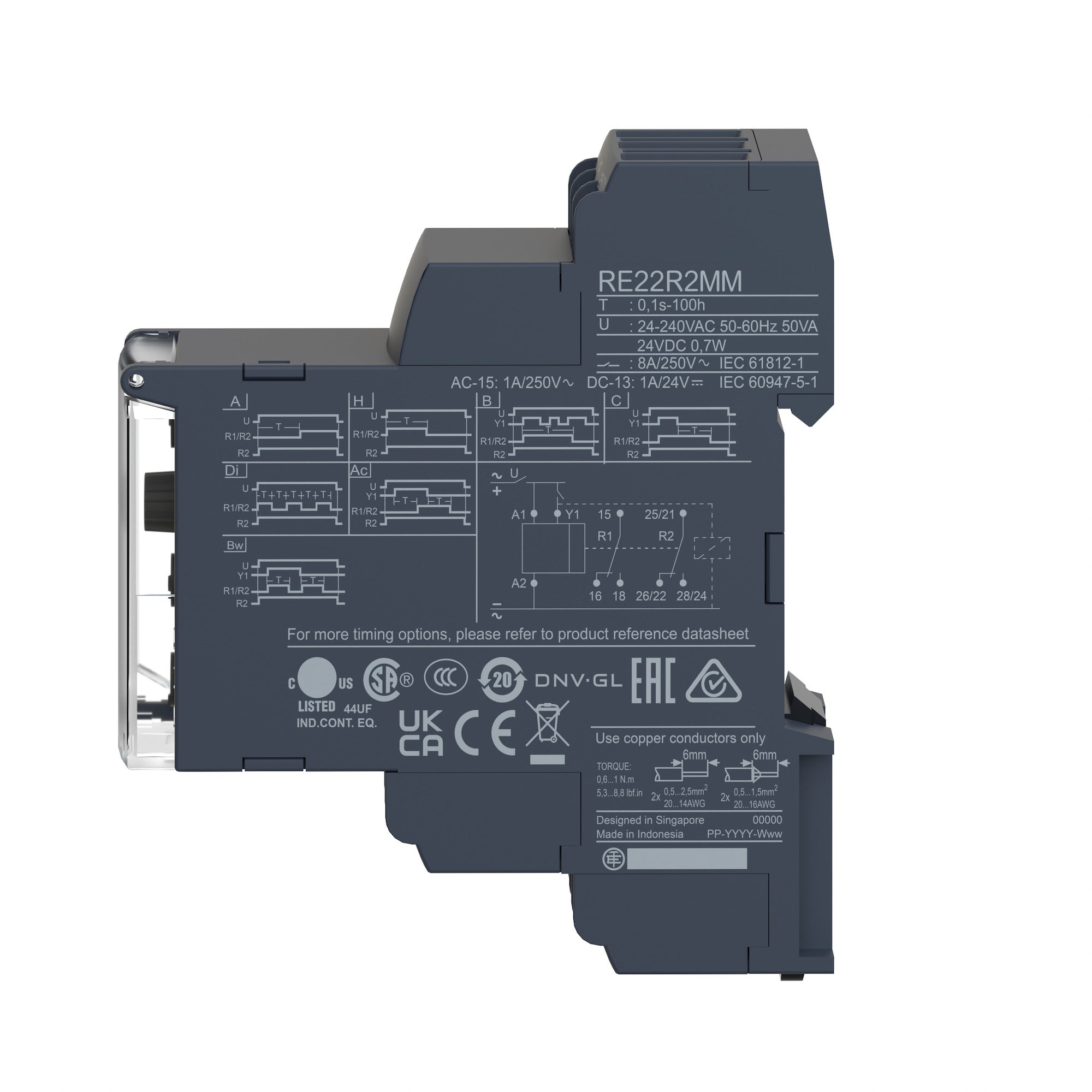 SCHNEIDER ELECTRIC Schneider Electric RE22R2MMU multifunction relay, 8A, 2CO, 0.1s to 100h, 24V DC or 24...240V AC DC