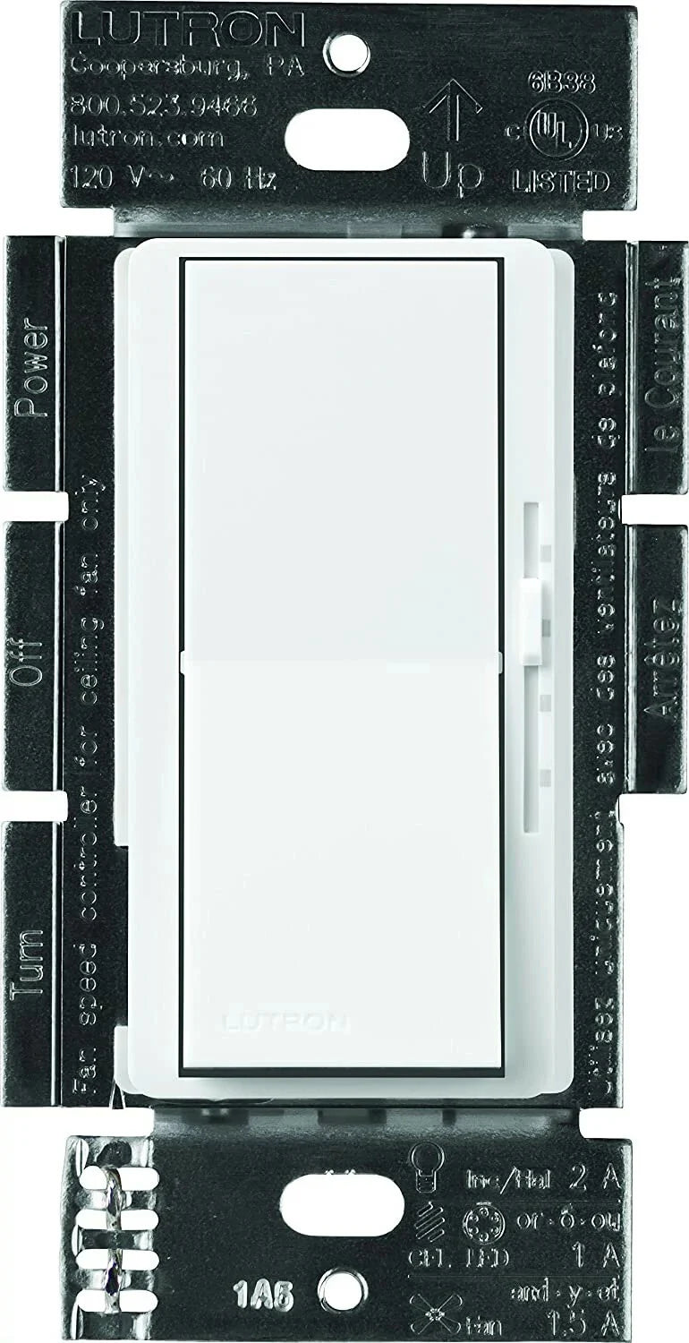 LUTRON Lutron DVFSQ-LFH-WH Combination Switch & Dimmer Device 1-Pole