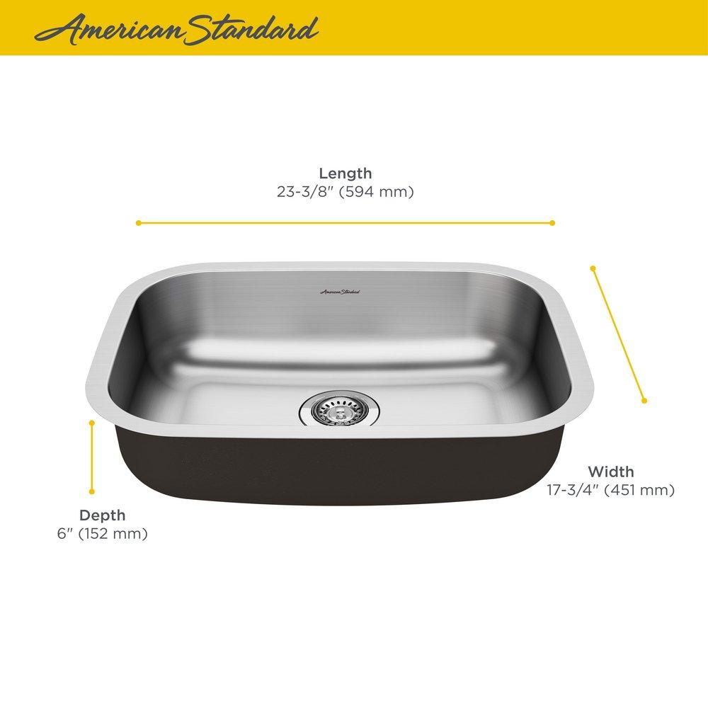 AMERICAN STANDARD American Standard 18SB6231800S.075 Portsmouth 23-3/8 x 17-3/4 in. No Hole Stainless Steel Single Bowl Undermount Kitchen Sink