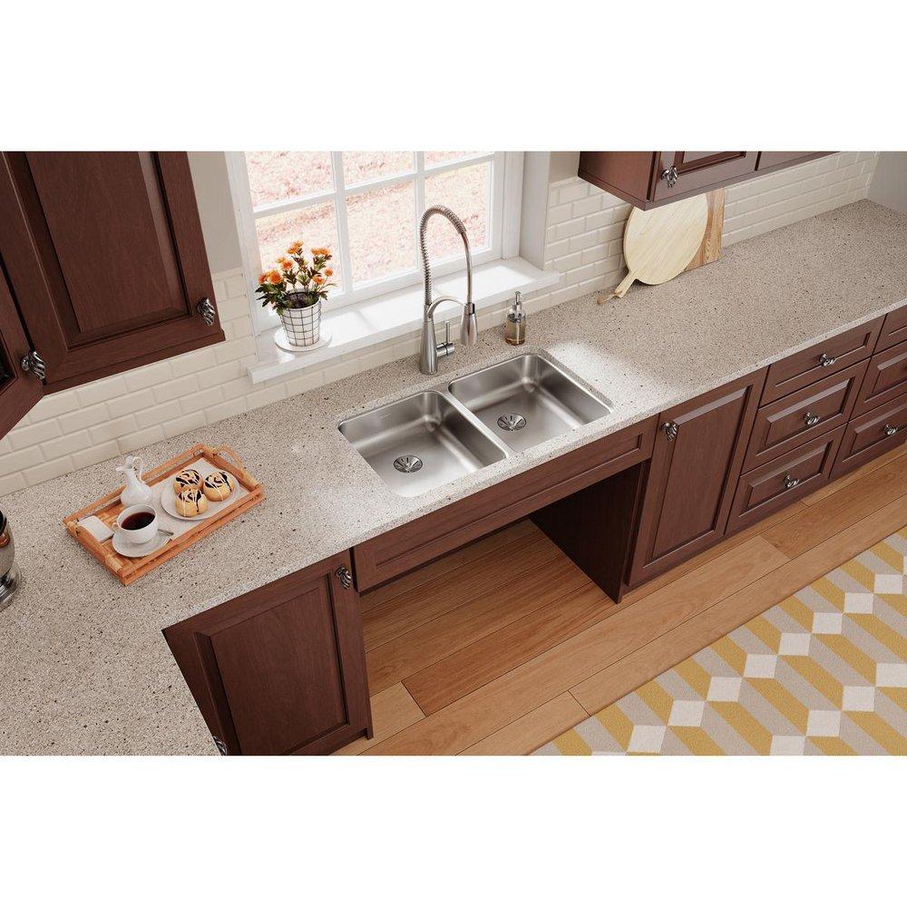 ELKAY Elkay ELUHAD311855PD Lustertone Classic Stainless Steel Double Bowl Undermount Sink