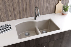 ELKAY Elkay ELXHU3322RSM0 Quartz Luxe 33 x 22 x 10 Offset 60/40 Double Bowl Undermount Sink with Aqua Divide, Silvermist
