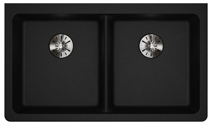 ELKAY Elkay ELGUAD3319PDBK0 Quartz Classic 33 x 18-1/2 x 5-1/2 Double Bowl Undermount ADA Sink with Perfect Drain Black