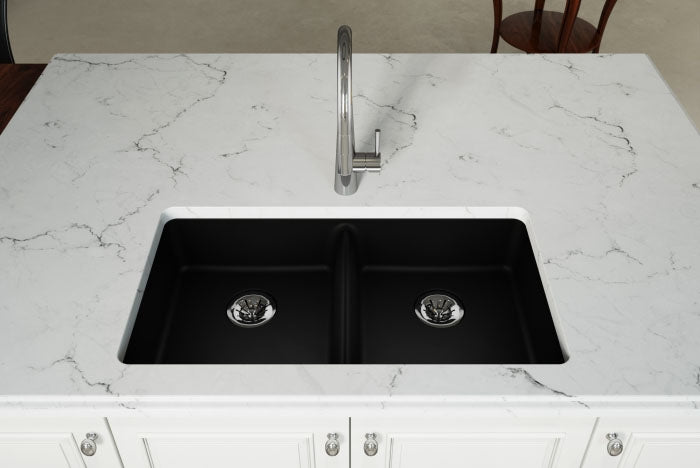 ELKAY Elkay ELGUAD3319PDBK0 Quartz Classic 33 x 18-1/2 x 5-1/2 Double Bowl Undermount ADA Sink with Perfect Drain Black
