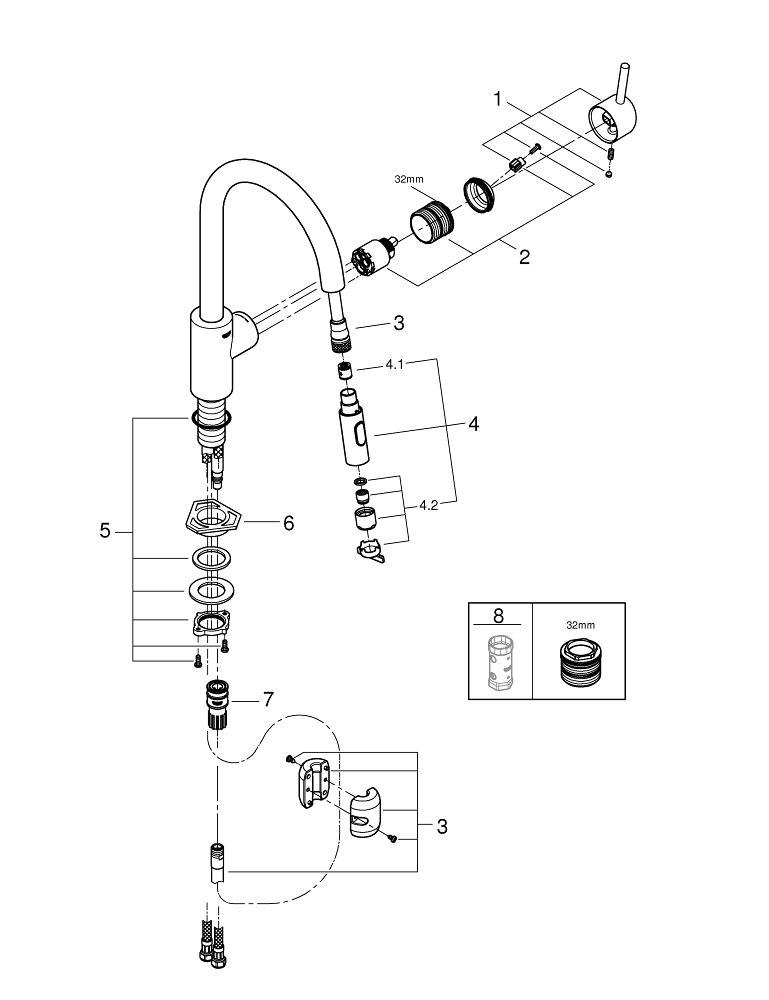GROHE GROHE 32665DC3 Concetto Single Handle Pull Down Kitchen Faucet 1.75 GPM SuperSteel Infinity
