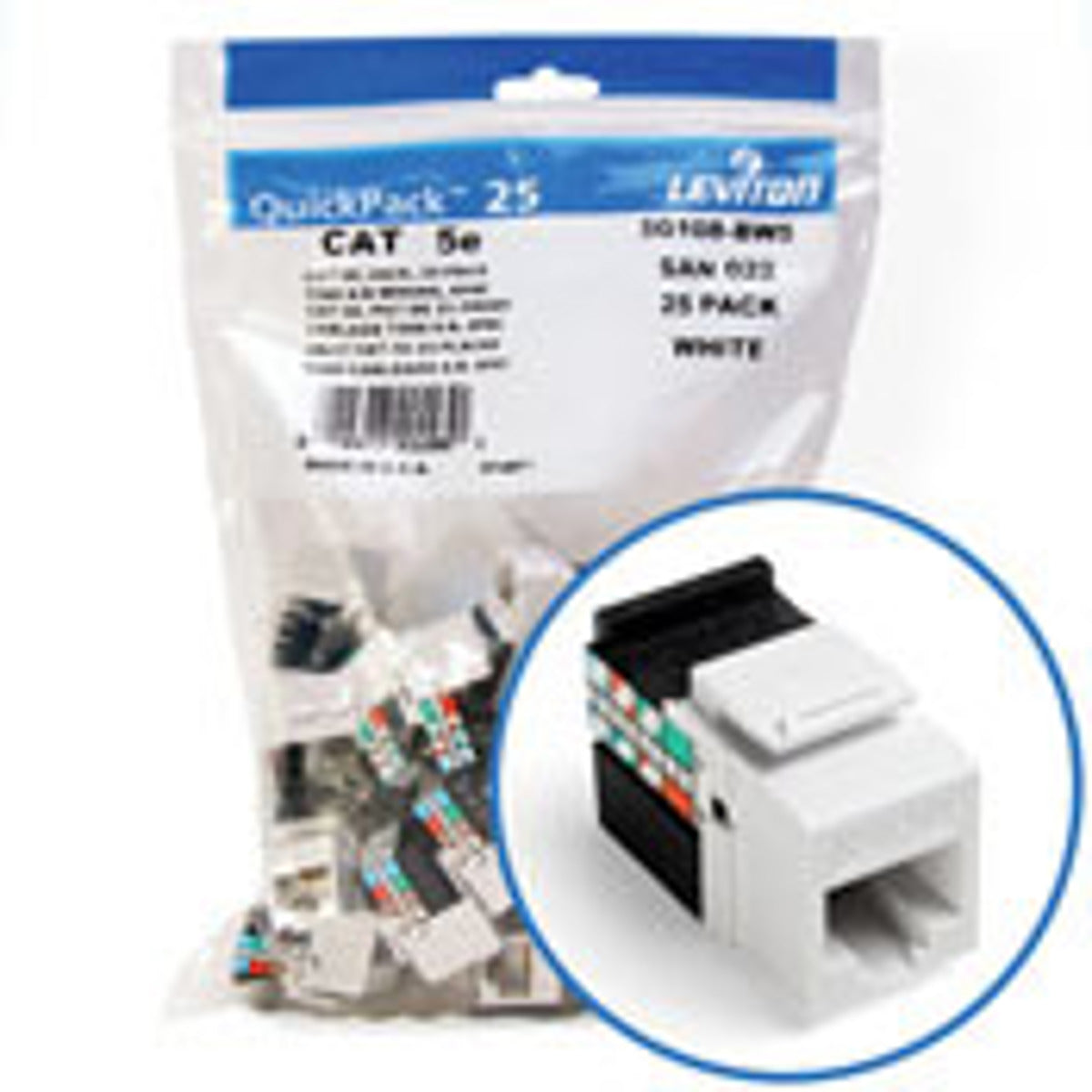 LEVITON Leviton 5G108-BW5 GigaMax CAT5e QuickPort Jack QuickPack, 25-Pack, White