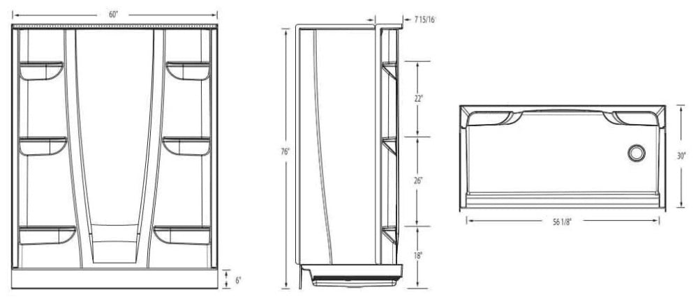 AQUATIC Aquatic 6030CS-LH-A-WH 60 x 31-1/4 x 77-3/8 White Composite Shower Module