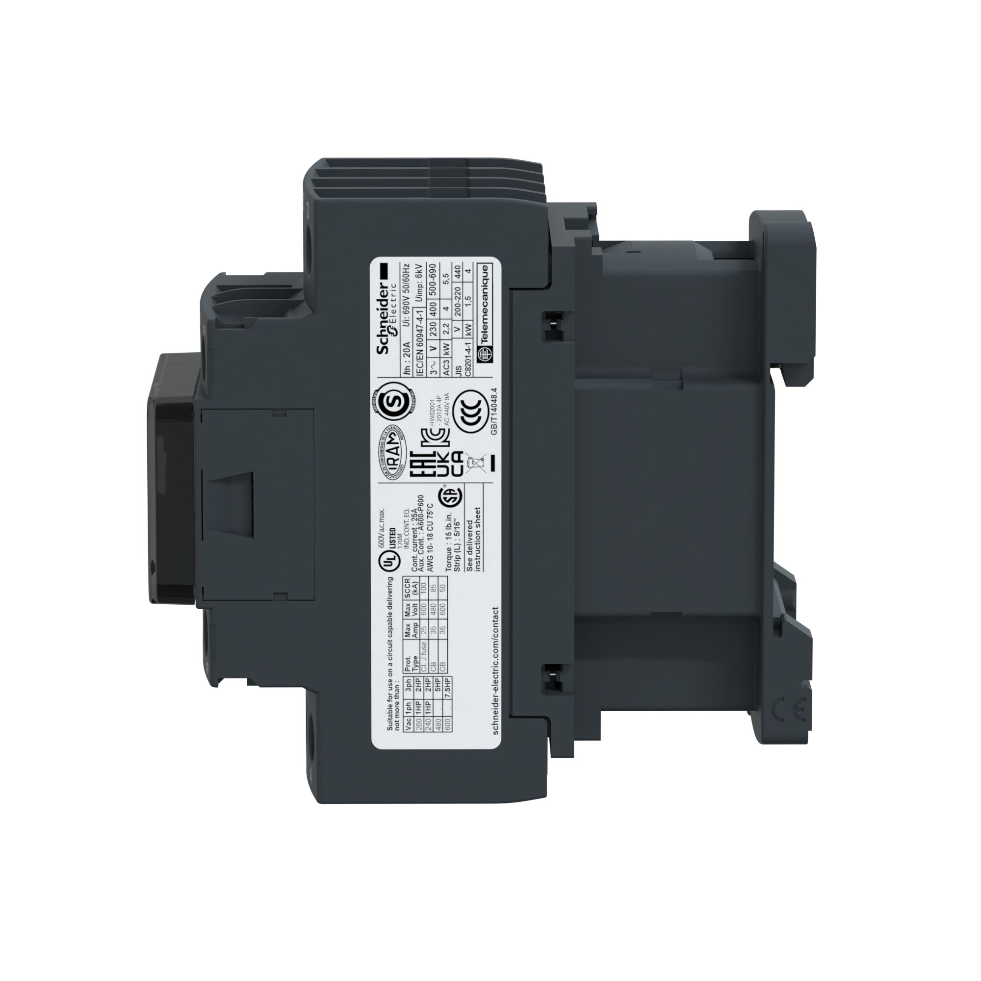 SCHNEIDER ELECTRIC Schneider Electric LC1D128G7 Square D 600 VAC 12 Amp 4-Pole 1NO 1NC Screw Terminal Full Voltage Non-Reversing IEC Contactor