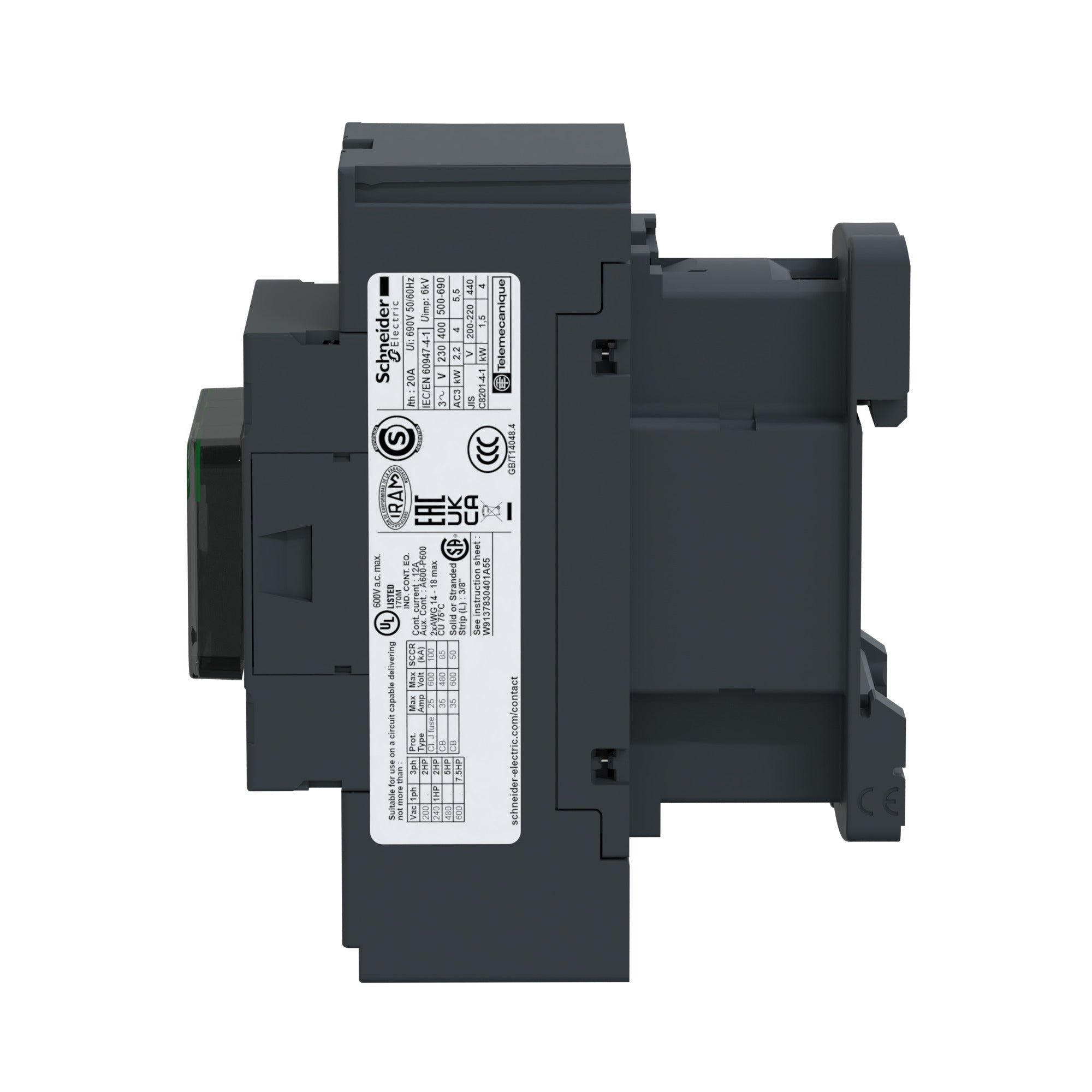 SCHNEIDER ELECTRIC Schneider Electric LC1D183BD 600 VAC 18 Amp 3-Pole 1NO 1NC Screw Terminal Full Voltage Non-Reversing IEC Contactor
