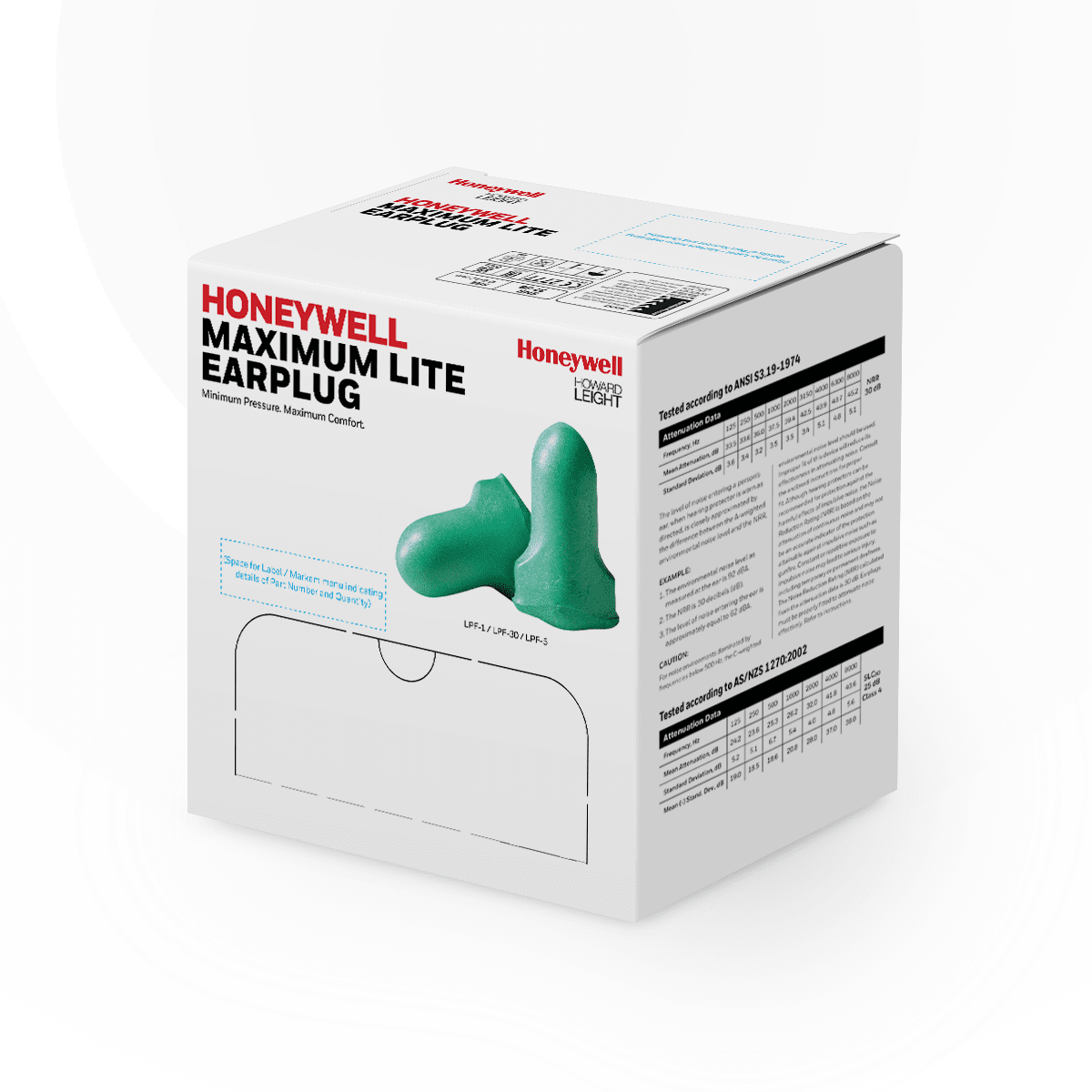 HONEYWELL Honeywell LPF-30 Maximum Lite Earplugs, PU Foam, Polycord, NRR 30, Individual Poly Bag, 100 pair/box