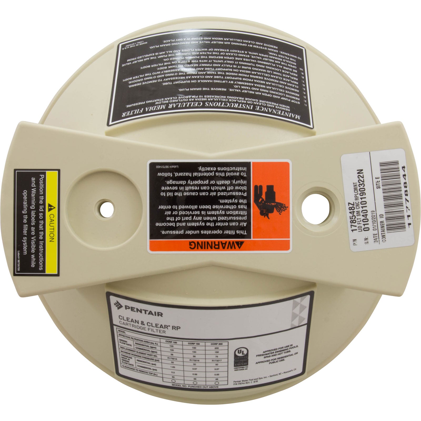 PENTAIR Pentair 178548Z Lid Flt Sm Cnc Rplcmnt