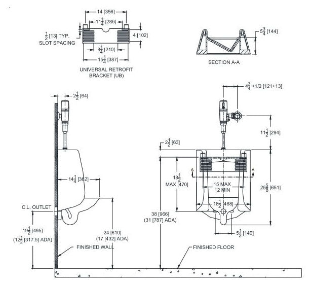 ZURN Zurn Z5755-U Universal Top Spud Urinal 0.125 GPF to 1 GPF