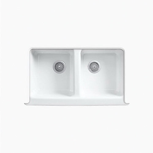 KOHLER Kohler K-6534-4U-0 Hawthorne Enameled Cast Iron 4-Hole Double-Bowl Rectangular Undermount Kitchen Sink