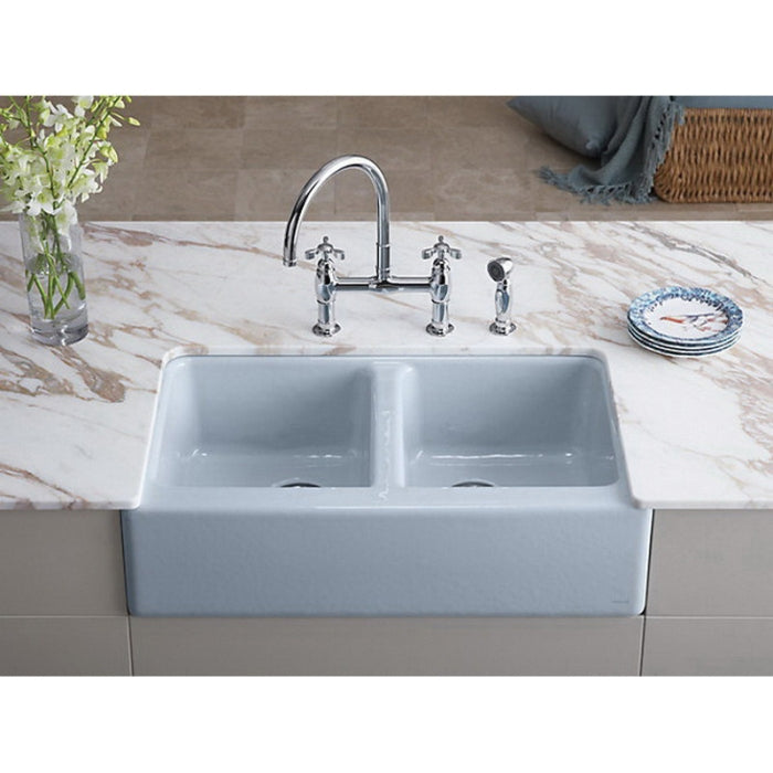 KOHLER Kohler K-6534-4U-0 Hawthorne Enameled Cast Iron 4-Hole Double-Bowl Rectangular Undermount Kitchen Sink