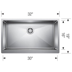 BLANCO BLANCO 522213 Quatrus 32 x 19 in. Stainless Steel Single Bowl Farmhouse Kitchen Sink for Apron Front or Undermount Installation in Satin