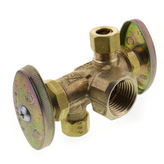 BrassCraft R1701DVXR 1/2 x 3/8 x 3/8 in. FIP x OD Compression x OD Compression Dual Outlet Dual Shut-Off Multi-Turn Angle Supply Stop Valve