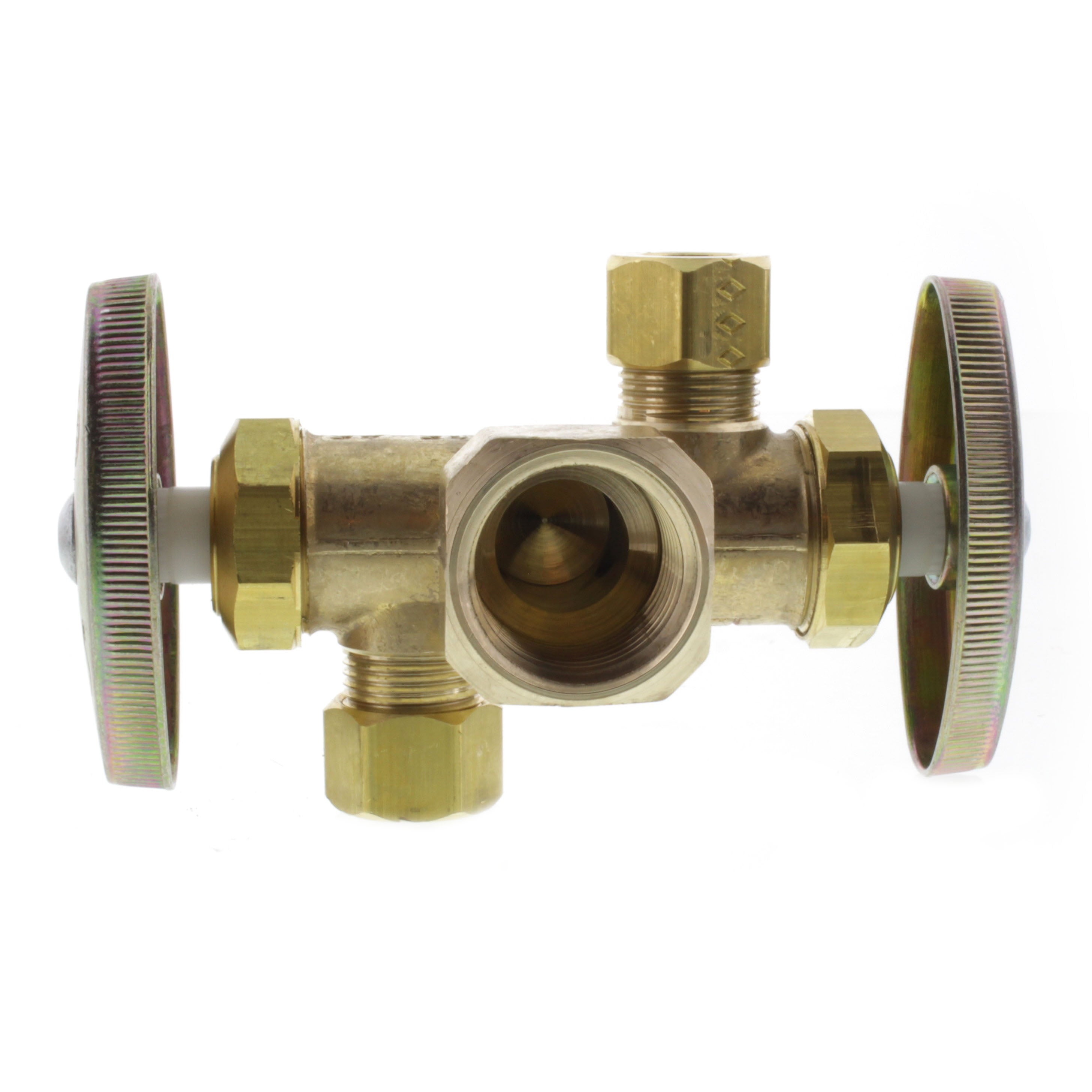 BRASSCRAFT BrassCraft R1701DVXR 1/2 x 3/8 x 3/8 in. FIP x OD Compression x OD Compression Dual Outlet Dual Shut-Off Multi-Turn Angle Supply Stop Valve