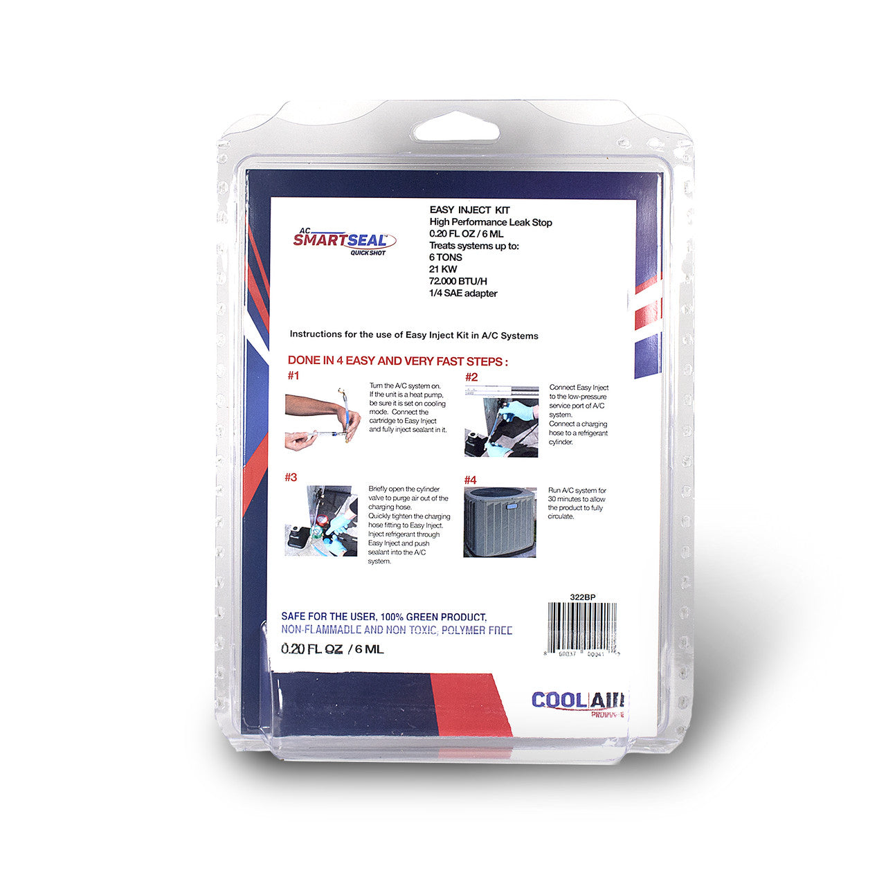 COOL AIR PRODUCTS Cool Air Products 322BP AC SmartSeal Quick Shot 3-in-1 with Easy Inject Hose - 0.2oz Cartridge