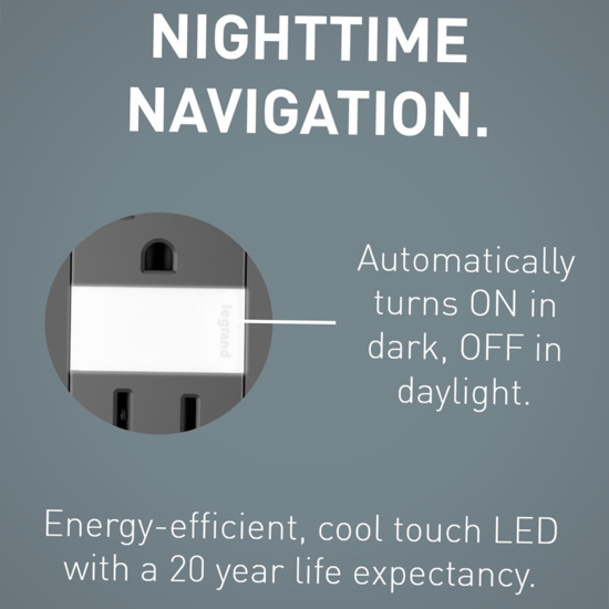 PASS & SEYMOUR Pass & Seymour NTL885TRBKCC6 15A 125V Tamper-Resistant Duplex Outlet w/ LED Night Light - Black