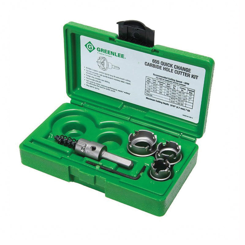 GREENLEE Greenlee 655 Hole Cutter Kit Quick Change 3 Pieces Carbide Tip