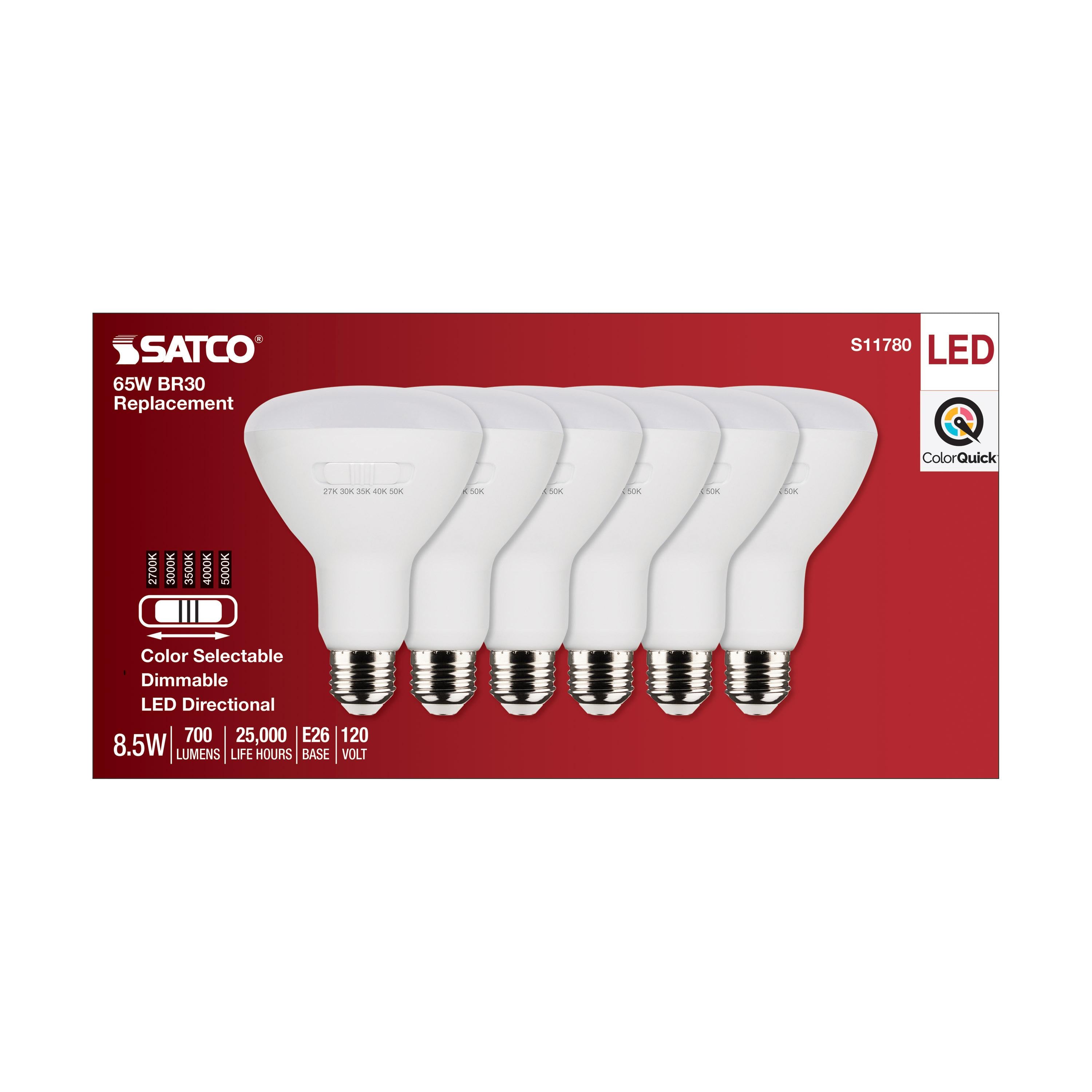 SATCO-NUVO SATCO S11780 Dimmable Lamp 8.5 W 65 W Incandescent Equivalent E26 Medium Lamp Base BR30 Shape Replacement MPN