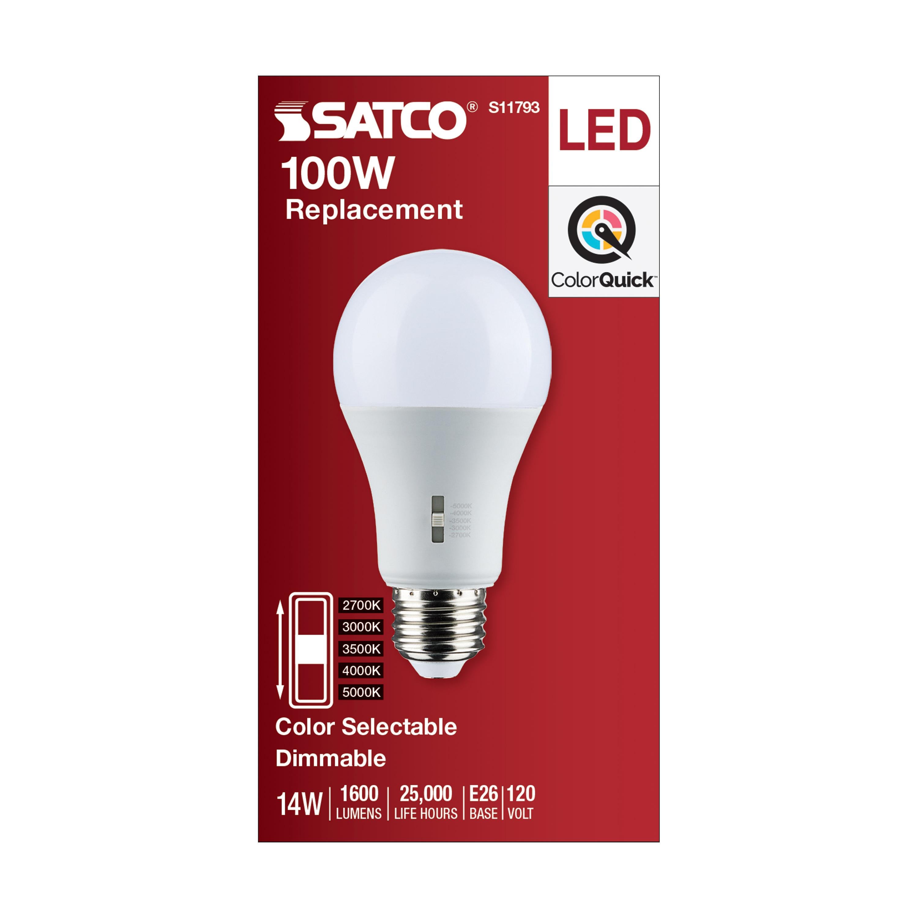 SATCO-NUVO SATCO S11793 Type A Lamp, 14 W, 100 W Incandescent Equivalent, E26 Medium Lamp Base, A19 Shape, 1600 Lumens