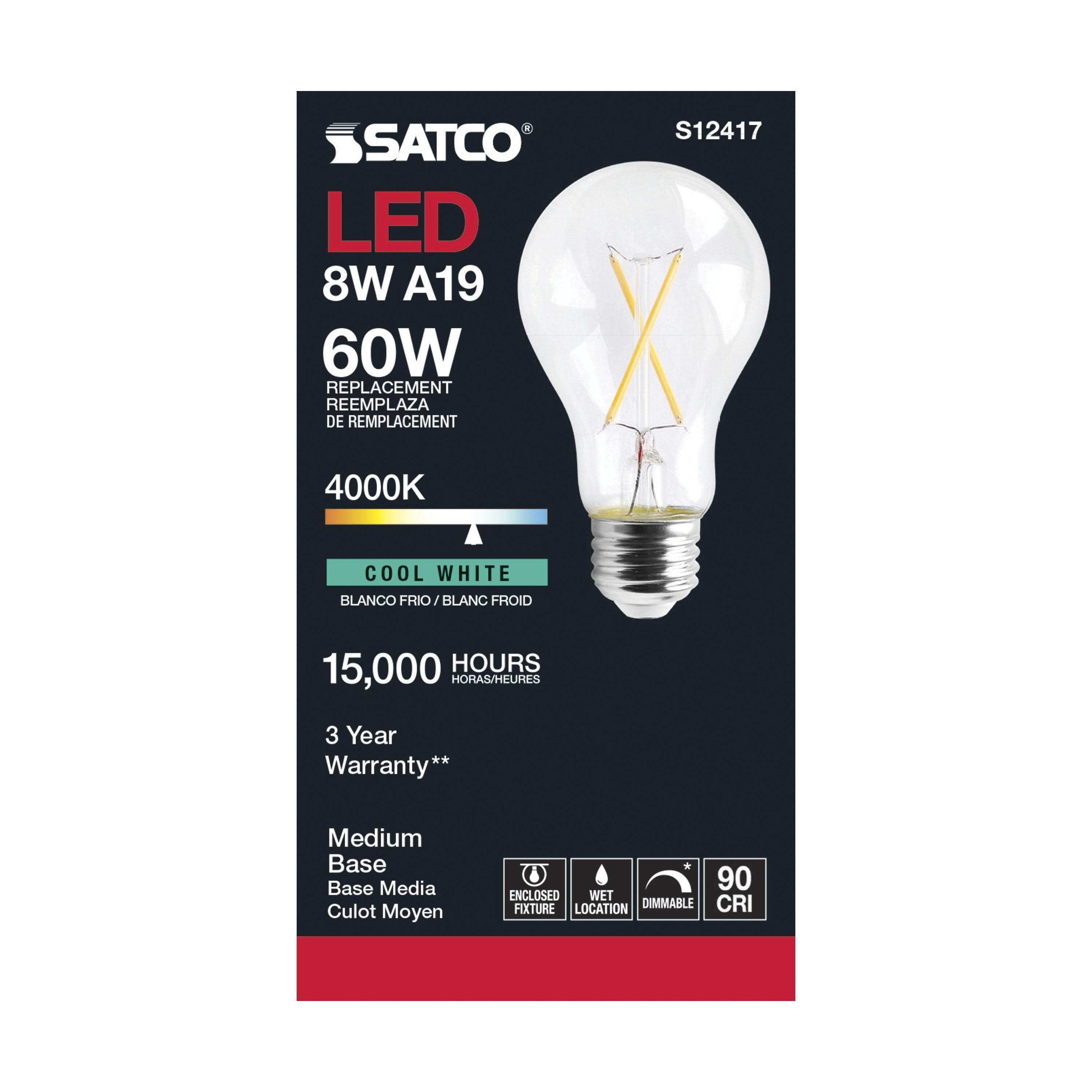 SATCO-NUVO SATCO S12417 8 W Dimmable LED Medium E-26