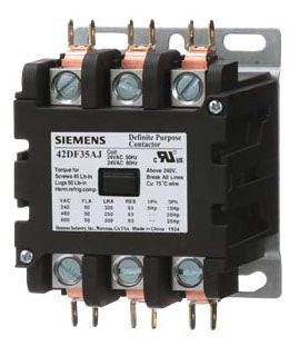 SIEMENS Siemens 42DF35AJ Definite Purpose Contactor 24 VAC Coil 50 A 3 Poles