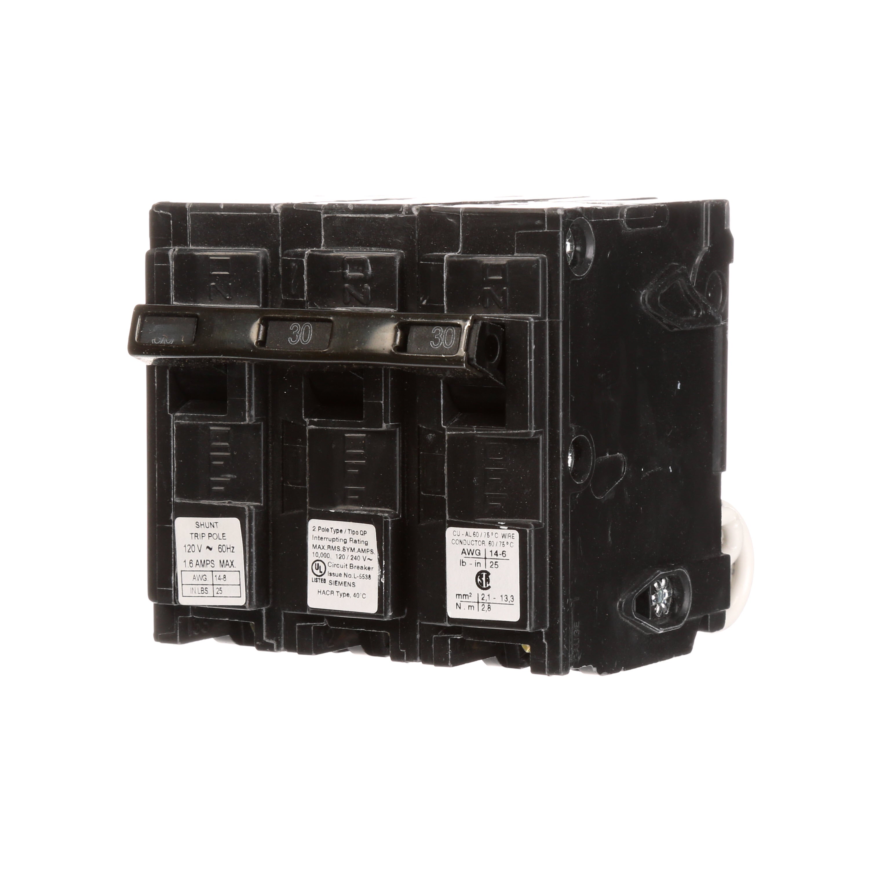 SIEMENS Siemens Q23000S01 2-Pole 30 Amp 120/240 VAC 10 kA 120 Volt Shunt Trip Circuit Breaker