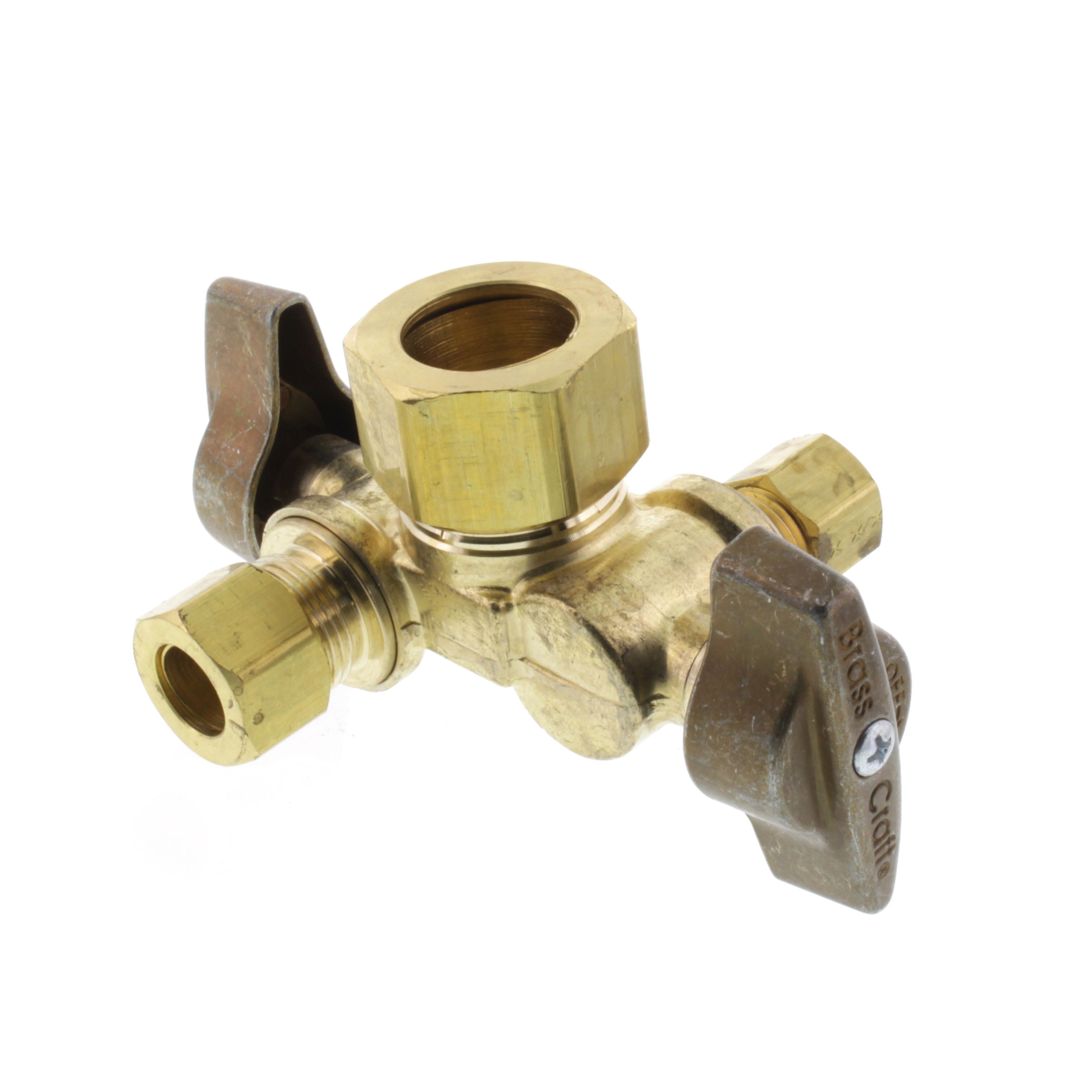 BRASSCRAFT BrassCraft KTCR1900DVXR KTCR1900DV Series 1/2 x 3/8 x 1/4 in. Compression x OD Compression x OD Compression Ball Handle Angle Supply Stop Valve