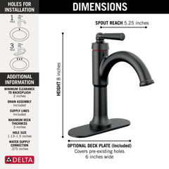 DELTA FAUCET Delta Faucet 535-BLMPU-DST Saylor Single Handle Bathroom Sink Faucet in Matte Black