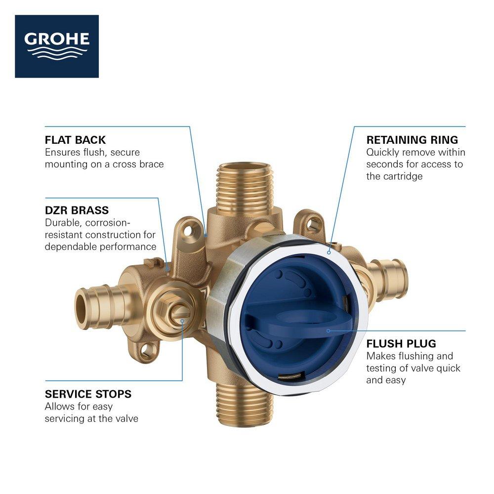 GROHE GROHE 35112000 Grohsafe 1/2 in. Cold Expansion PEX Connection Pressure Balancing Valve with Stops