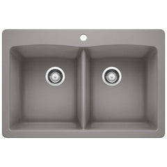 BLANCO BLANCO 440219 Diamond 33 x 22 in. 1 Hole Composite Double Bowl Dual Mount Kitchen Sink in Metallic Gray