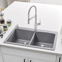 BLANCO BLANCO 440219 Diamond 33 x 22 in. 1 Hole Composite Double Bowl Dual Mount Kitchen Sink in Metallic Gray