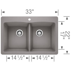 BLANCO BLANCO 440219 Diamond 33 x 22 in. 1 Hole Composite Double Bowl Dual Mount Kitchen Sink in Metallic Gray