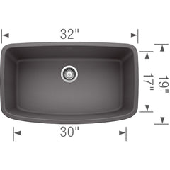 BLANCO BLANCO 441611 Valea 32 x 19 in. No Hole Composite Single Bowl Undermount Kitchen Sink in Cinder