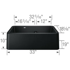 BLANCO BLANCO 402525 Ikon 33 x 19 in No Hole Granite Composite Double Bowl Farmhouse Kitchen Sink in Coal Black