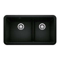 BLANCO BLANCO 402525 Ikon 33 x 19 in No Hole Granite Composite Double Bowl Farmhouse Kitchen Sink in Coal Black