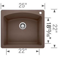 BLANCO BLANCO 440208 Diamond 25 x 22 in. 1 Hole Composite Single Bowl Dual Mount Kitchen Sink in Cafe Brown