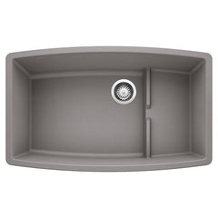 BLANCO BLANCO 440067 Performa 32 x 19-1/2 in. No Hole Composite Double Bowl Undermount Kitchen Sink in Metallic Grey