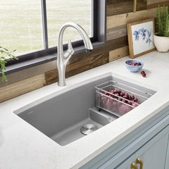 BLANCO BLANCO 440067 Performa 32 x 19-1/2 in. No Hole Composite Double Bowl Undermount Kitchen Sink in Metallic Grey
