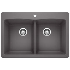 BLANCO Blanco 441466 Diamond 33 x 22 in. 1 Hole Composite Double Bowl Dual Mount Kitchen Sink in Cinder