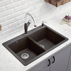 BLANCO Blanco 441466 Diamond 33 x 22 in. 1 Hole Composite Double Bowl Dual Mount Kitchen Sink in Cinder