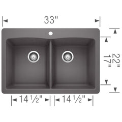 BLANCO Blanco 441466 Diamond 33 x 22 in. 1 Hole Composite Double Bowl Dual Mount Kitchen Sink in Cinder