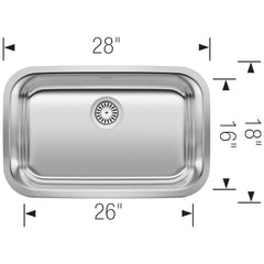 BLANCO BLANCO 441529 Stellar 28 x 18 in. No Hole Stainless Steel Single Bowl Undermount Kitchen Sink Refined Brushed Stainless Steel