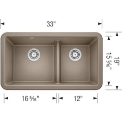 BLANCO BLANCO 402329 Ikon 33 x 19 in. No-Hole Granite Composite Double Bowl Farmhouse Sink in Truffle