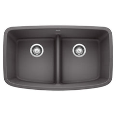 BLANCO BLANCO 442196 Valea 32 x 19 in. No Hole Composite Double Bowl Undermount Kitchen Sink in Cinder