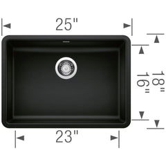 BLANCO BLANCO 442929 Precis 25 x 18 in. No Hole Granite Composite Single Bowl Undermount Kitchen Sink in Coal Black