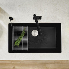 BLANCO BLANCO 442935 Precis 32 x 19 in. No Hole Granite Composite Single Bowl Undermount Kitchen Sink in Coal Black