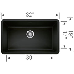 BLANCO BLANCO 442935 Precis 32 x 19 in. No Hole Granite Composite Single Bowl Undermount Kitchen Sink in Coal Black